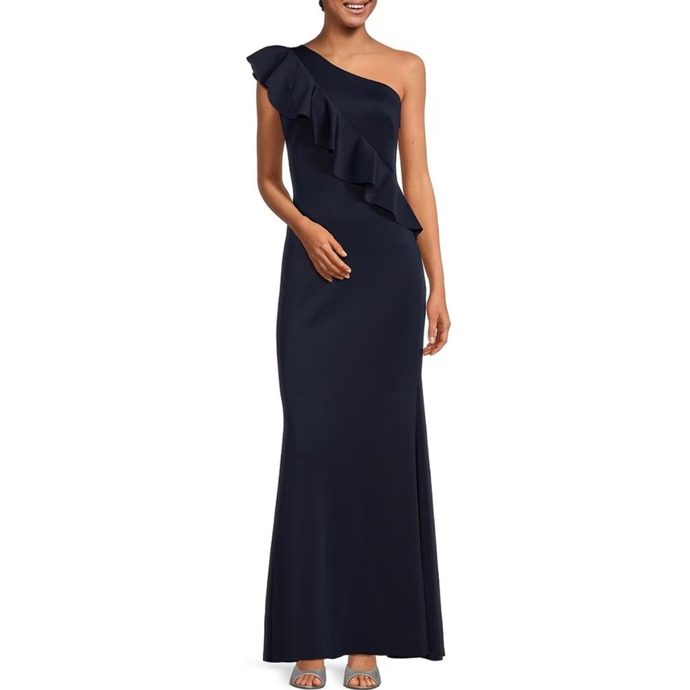 Sleeveless One Shoulder Ruffle Gown